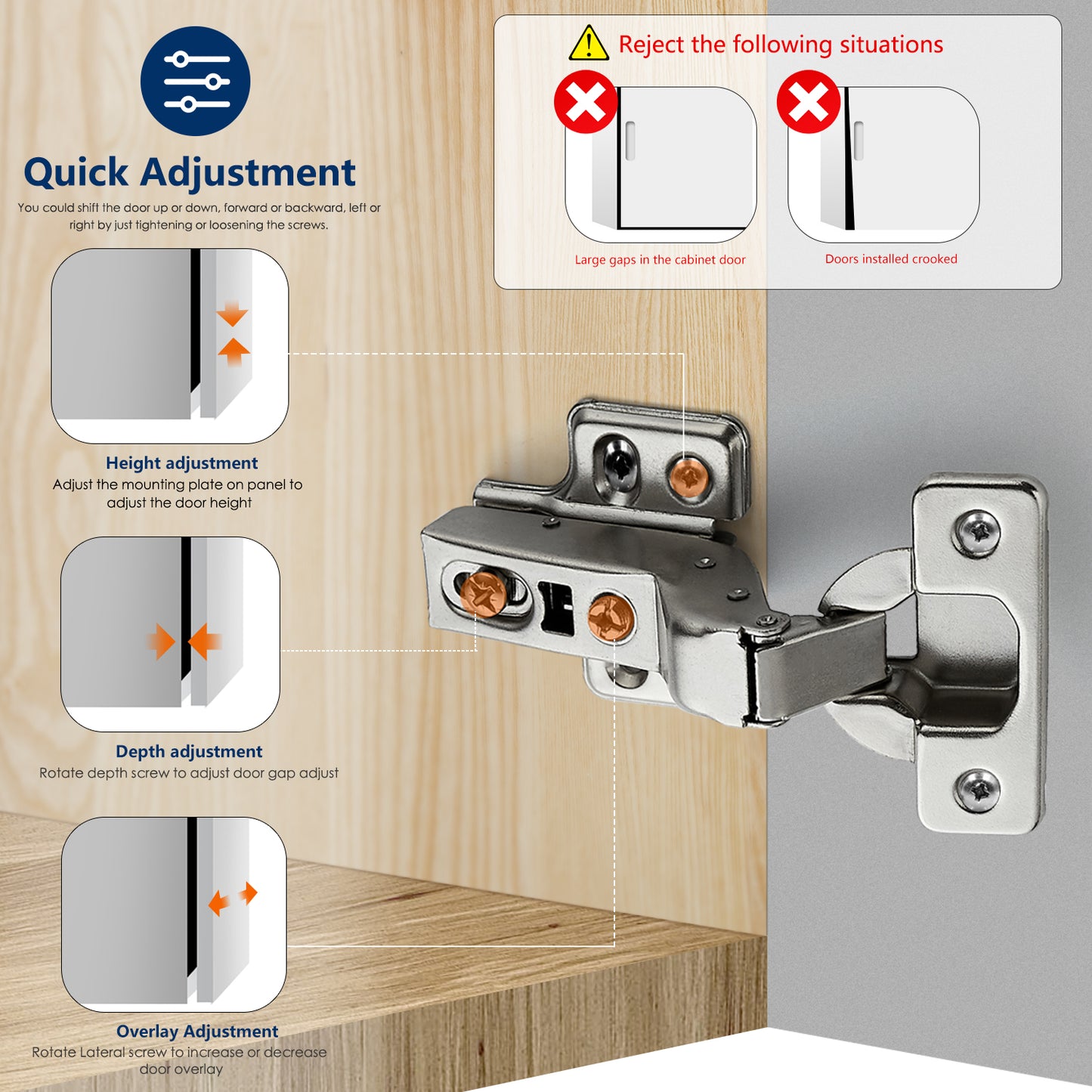 European Kitchen Cabinet Hinges Soft Close Cabinet Door Hinges Heavy-Duty Frameless Adjustable Concealed Cabinet Cup Hinge