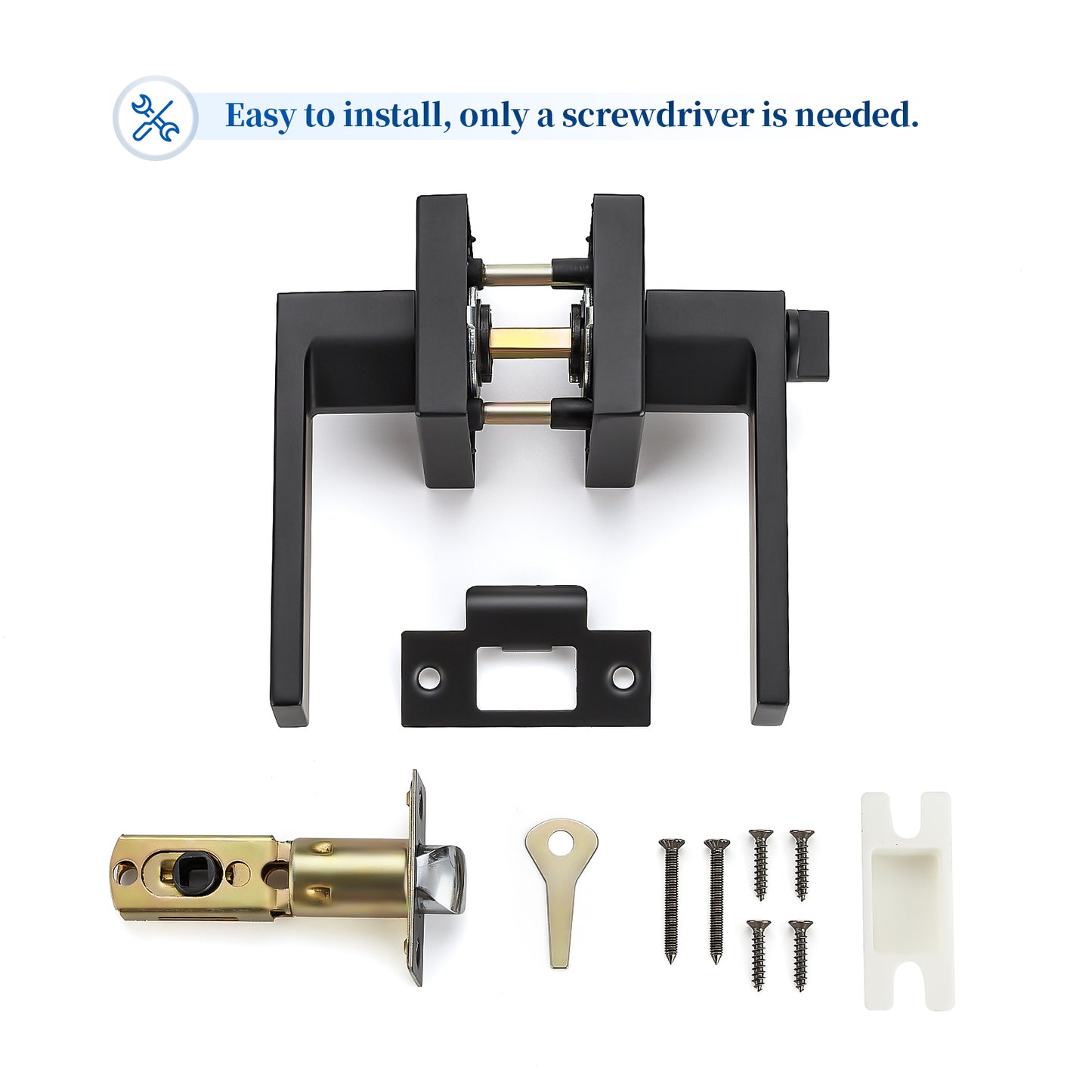 Ravinte Heavy Duty Door Lever Door Lock Square Door Handle Right Left Handing Lever Set Matte Black Finish Privacy Door Levers for Bed and Bath Room Keyless Interior Handles Door Lock Set