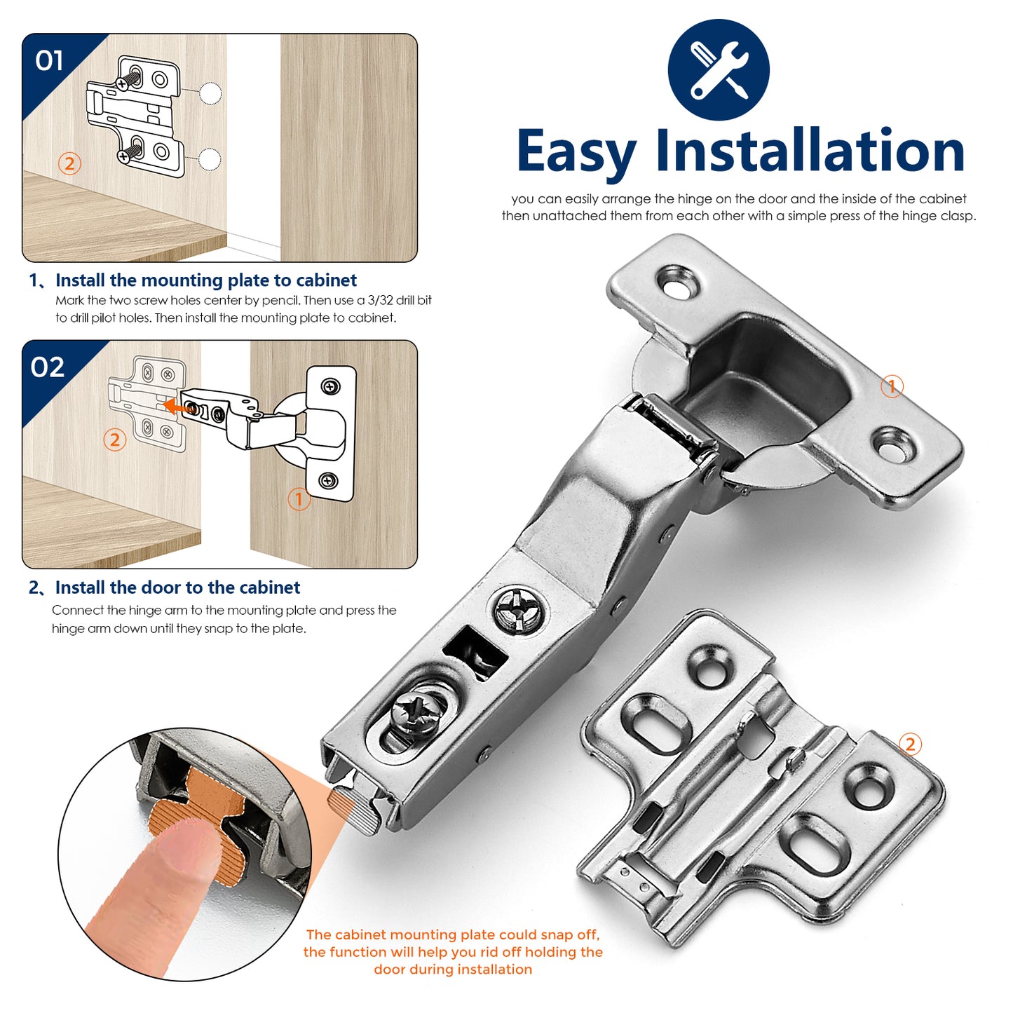 European Kitchen Cabinet Hinges Soft Close Cabinet Door Hinges Heavy-Duty Frameless Adjustable Concealed Cabinet Cup Hinge
