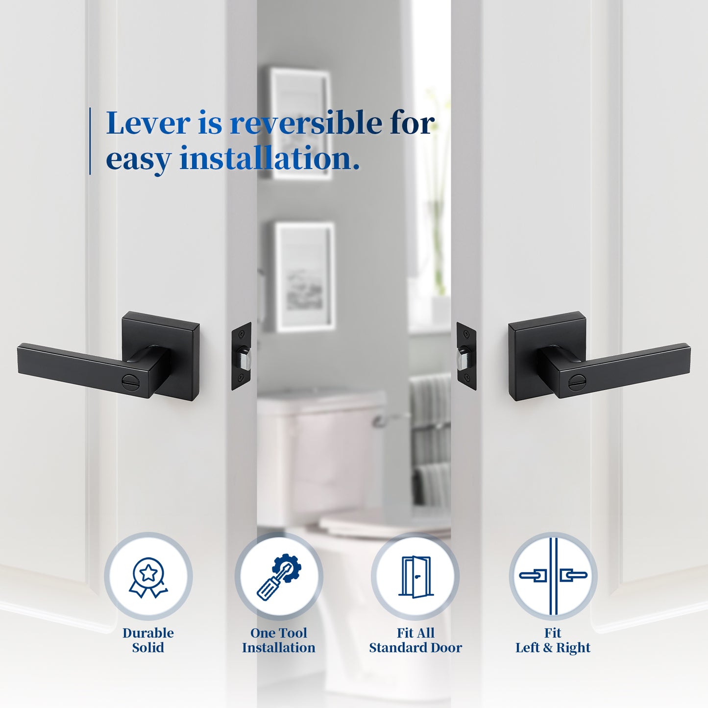 Ravinte Heavy Duty Door Lever Door Lock Square Door Handle Right Left Handing Lever Set Matte Black Finish Privacy Door Levers for Bed and Bath Room Keyless Interior Handles Door Lock Set