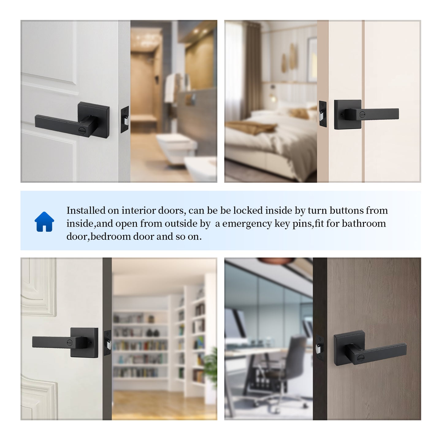 Ravinte Heavy Duty Door Lever Door Lock Square Door Handle Right Left Handing Lever Set Matte Black Finish Privacy Door Levers for Bed and Bath Room Keyless Interior Handles Door Lock Set