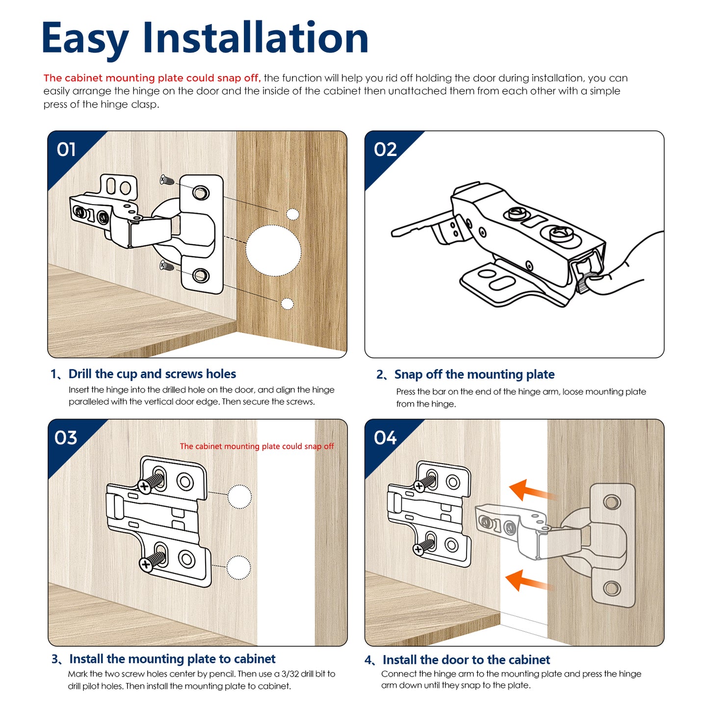 European Kitchen Cabinet Hinges Soft Close Cabinet Door Hinges Heavy-Duty Frameless Adjustable Concealed Cabinet Cup Hinge