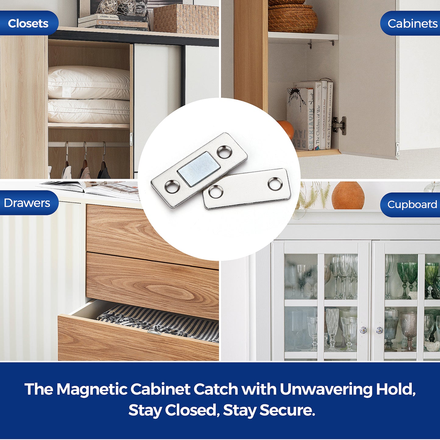 Ultra Thin Cabinet Door Catch Stainless Steel Cabinet Magnetic Door Catch Cabinet Magnets Adhesive Drawer Latch Cabinet Magnetic Catch for Kitchen Closet Door Magnets Stick on Cupboard Wardrobe