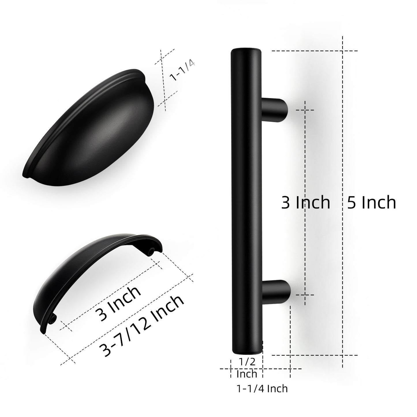 Ravinte 25Pcs Handles+10Pcs Cup Pulls Kitchen Cabinet Handles Matte Black Cabinet Pulls Black Drawer Pulls Kitchen Cabinet Hardware Kitchen Handles for Cabinets Cupboard Handles Drawer Handles