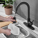 Ravinte Kitchen Faucets With Pull Down Sprayer Goose neck Spout Single Handle Kitchen Faucet Matte Black Kitchen Sink Faucets Solid Brass Countertop Faucet Farmhouse Sink Faucet