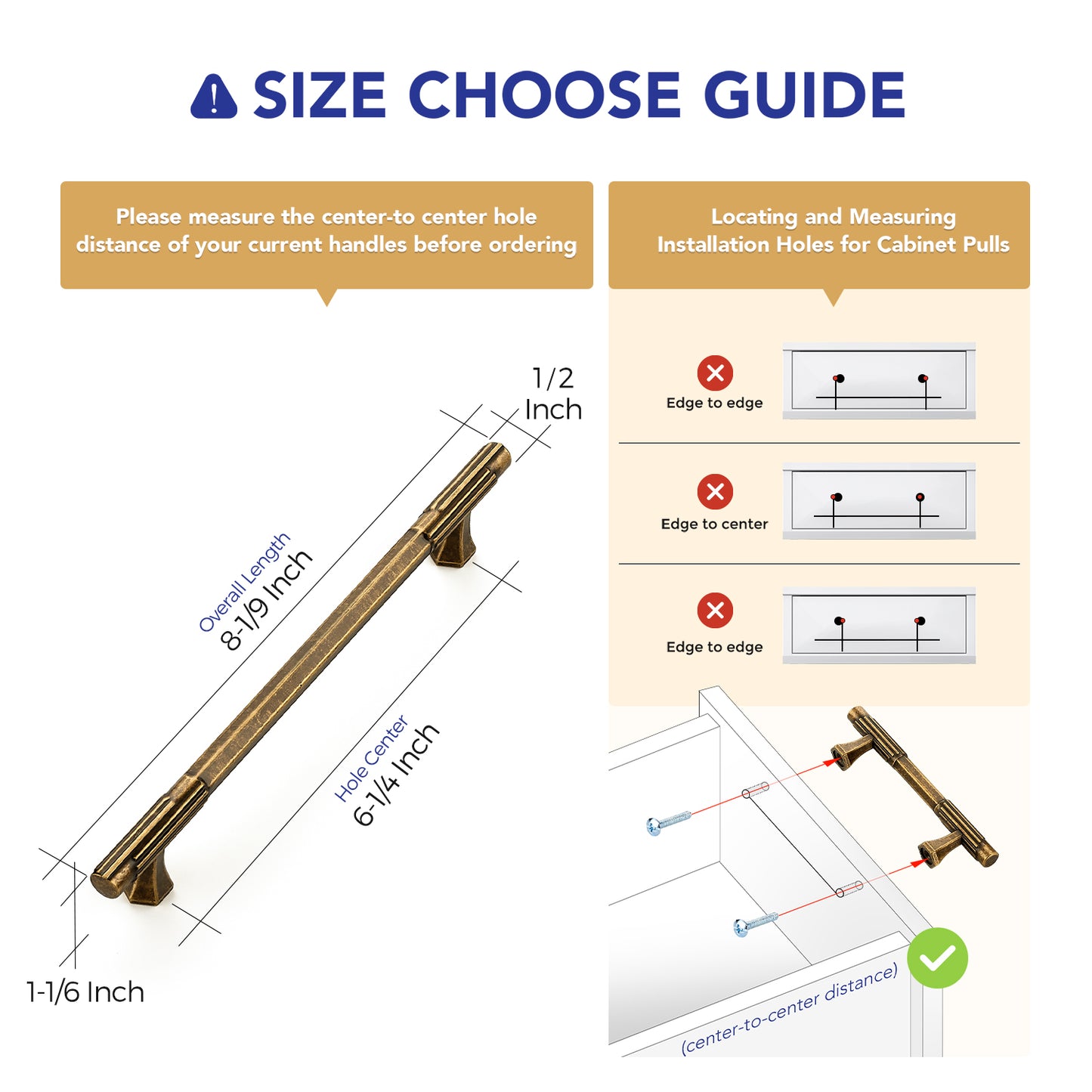 Ravinte Solid Zinc Cabinet Handles,Pulls| Solid Zinc Alloy, Easy to Install, Polygonal Base Hides Scratches, Individual Wrapped, Cabinet Hardware for Cupboard Dresser