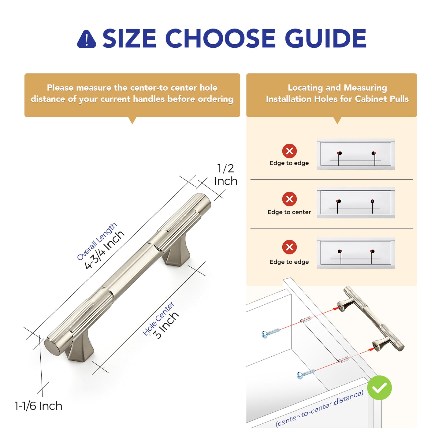 Ravinte Solid Zinc Cabinet Handles,Pulls| Solid Zinc Alloy, Easy to Install, Polygonal Base Hides Scratches, Individual Wrapped, Cabinet Hardware for Cupboard Dresser