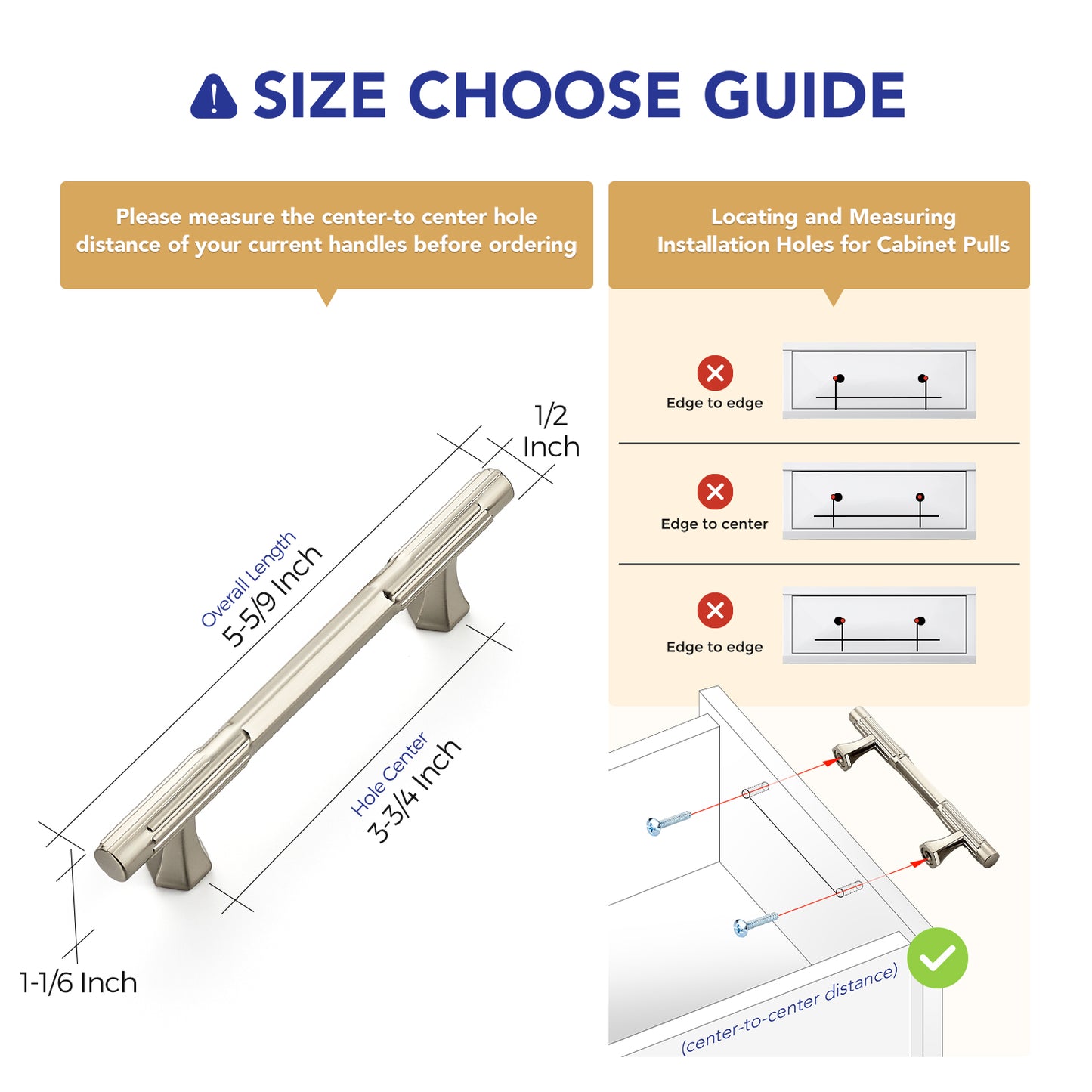 Ravinte Solid Zinc Cabinet Handles,Pulls| Solid Zinc Alloy, Easy to Install, Polygonal Base Hides Scratches, Individual Wrapped, Cabinet Hardware for Cupboard Dresser