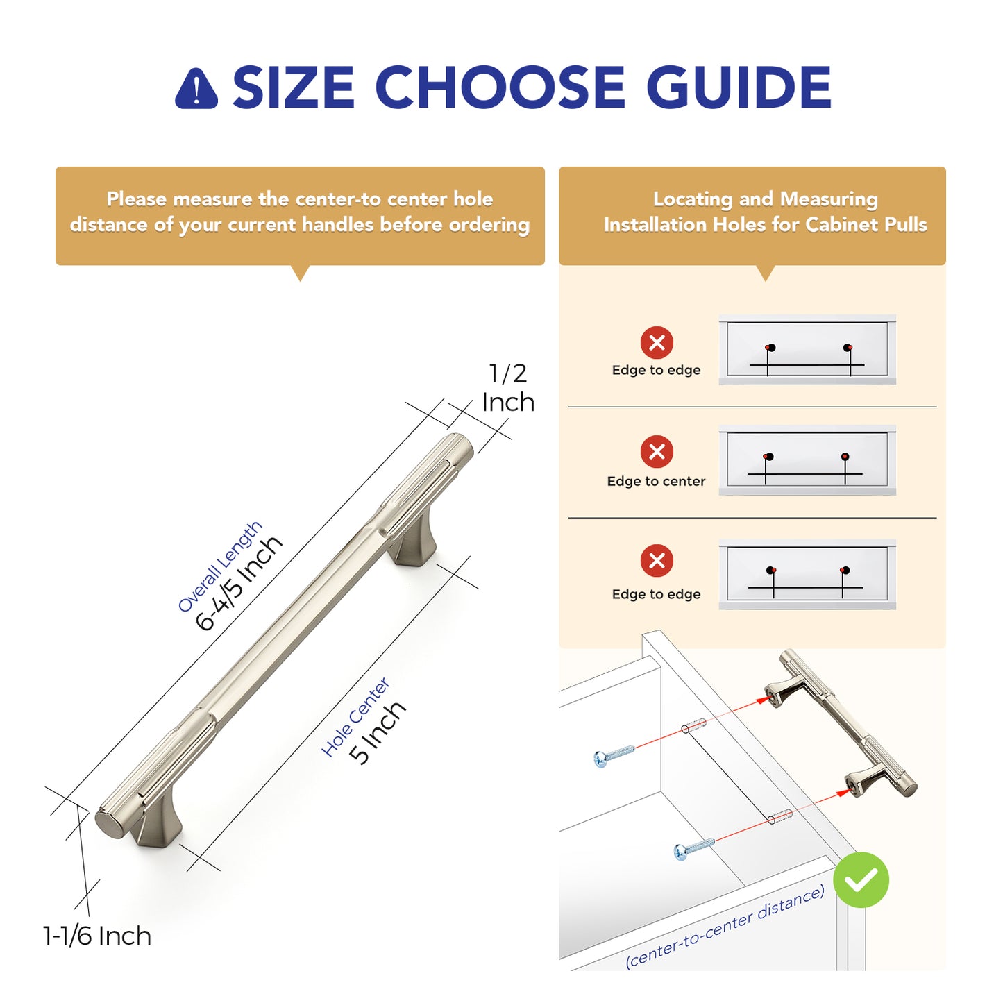 Ravinte Solid Zinc Cabinet Handles,Pulls| Solid Zinc Alloy, Easy to Install, Polygonal Base Hides Scratches, Individual Wrapped, Cabinet Hardware for Cupboard Dresser