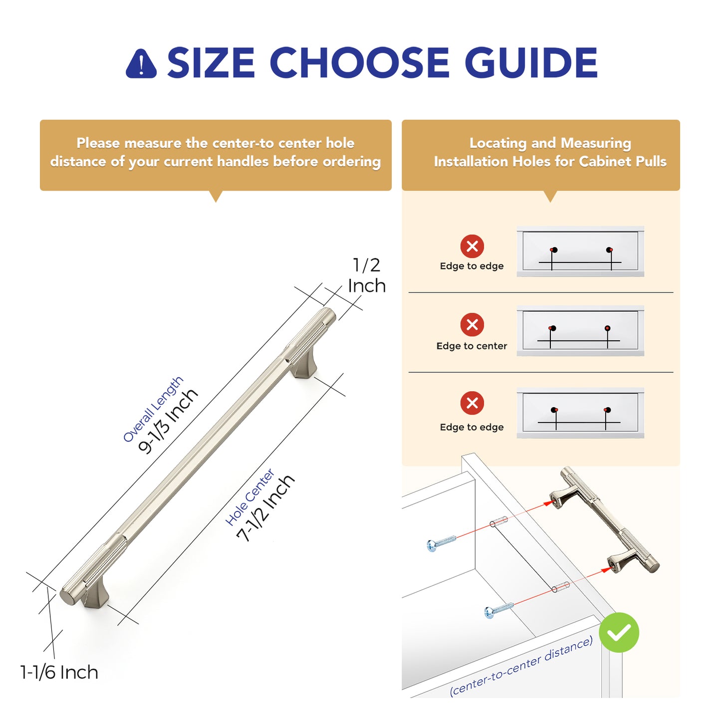 Ravinte Solid Zinc Cabinet Handles,Pulls| Solid Zinc Alloy, Easy to Install, Polygonal Base Hides Scratches, Individual Wrapped, Cabinet Hardware for Cupboard Dresser