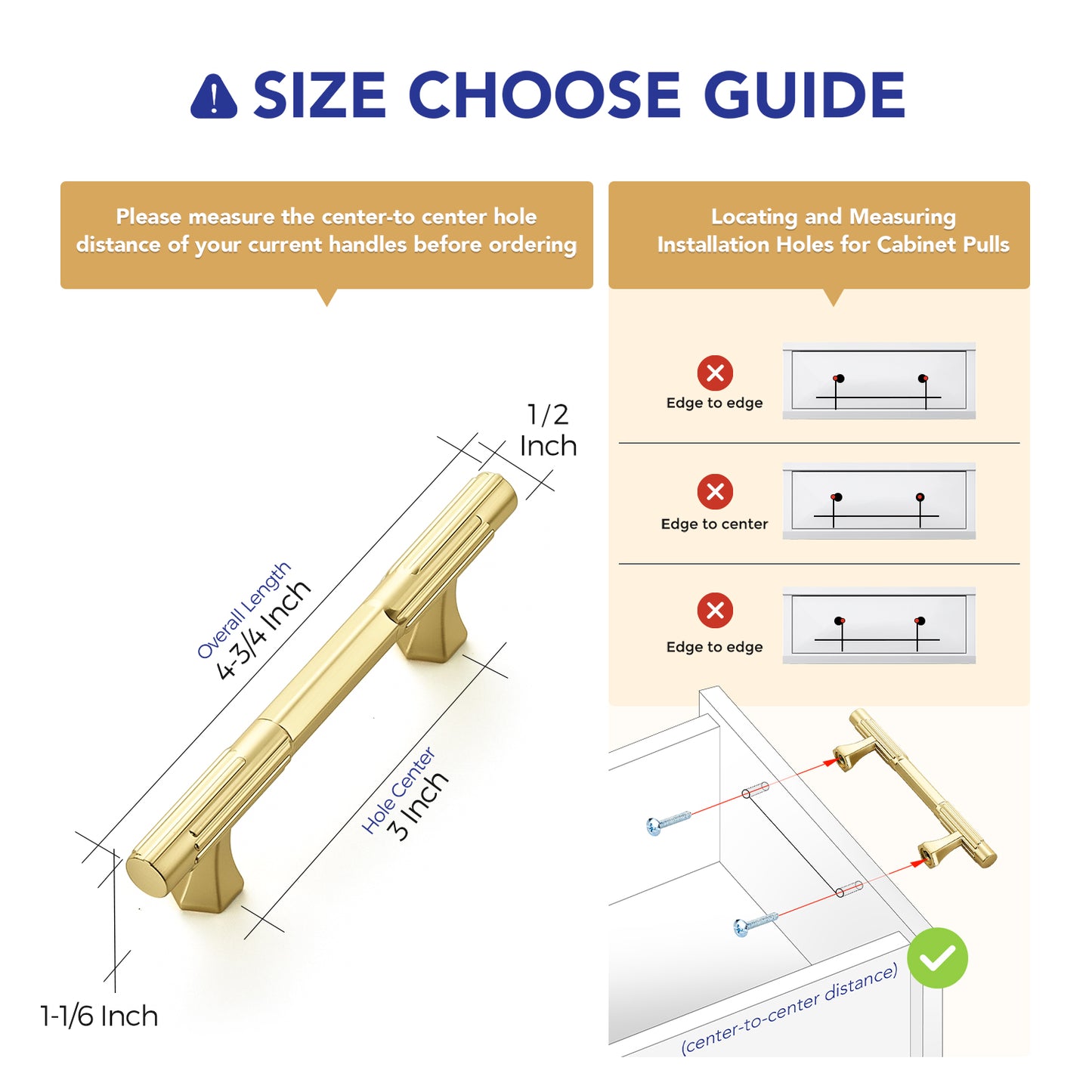 Ravinte Solid Zinc Cabinet Handles,Pulls| Solid Zinc Alloy, Easy to Install, Polygonal Base Hides Scratches, Individual Wrapped, Cabinet Hardware for Cupboard Dresser
