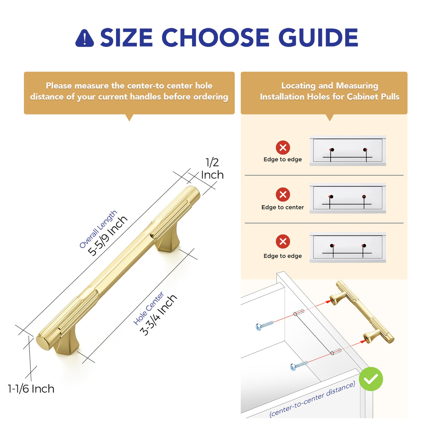 Ravinte Solid Zinc Cabinet Handles,Pulls| Solid Zinc Alloy, Easy to Install, Polygonal Base Hides Scratches, Individual Wrapped, Cabinet Hardware for Cupboard Dresser