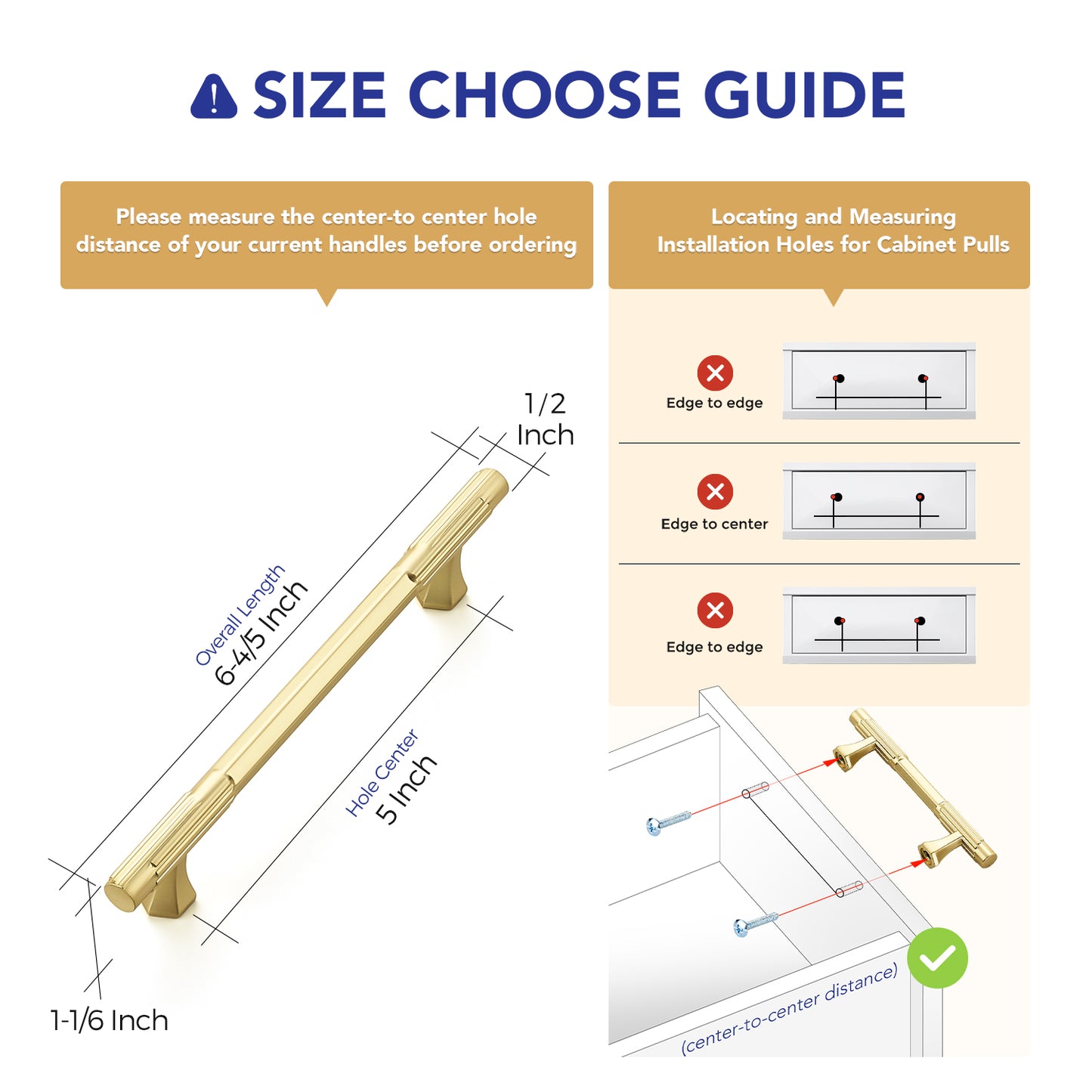 Ravinte Solid Zinc Cabinet Handles,Pulls| Solid Zinc Alloy, Easy to Install, Polygonal Base Hides Scratches, Individual Wrapped, Cabinet Hardware for Cupboard Dresser