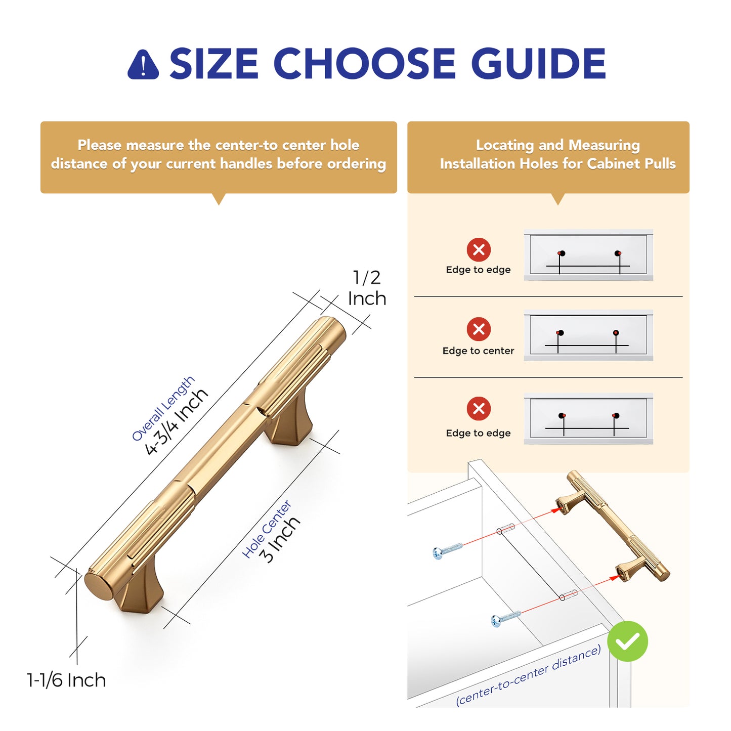 Ravinte Solid Zinc Cabinet Handles,Pulls| Solid Zinc Alloy, Easy to Install, Polygonal Base Hides Scratches, Individual Wrapped, Cabinet Hardware for Cupboard Dresser