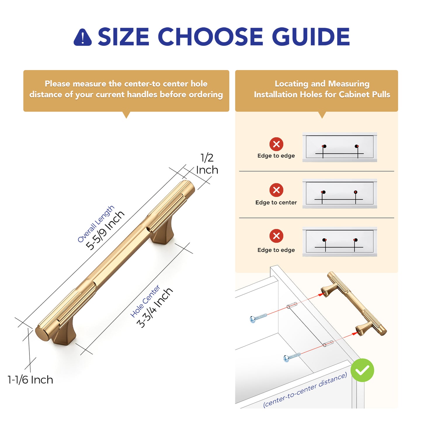 Ravinte Solid Zinc Cabinet Handles,Pulls| Solid Zinc Alloy, Easy to Install, Polygonal Base Hides Scratches, Individual Wrapped, Cabinet Hardware for Cupboard Dresser