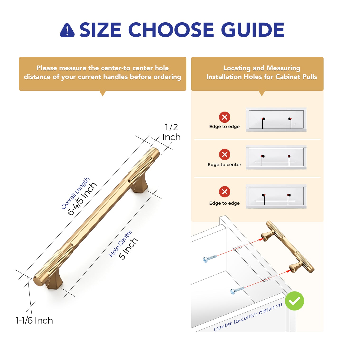 Ravinte Solid Zinc Cabinet Handles,Pulls| Solid Zinc Alloy, Easy to Install, Polygonal Base Hides Scratches, Individual Wrapped, Cabinet Hardware for Cupboard Dresser