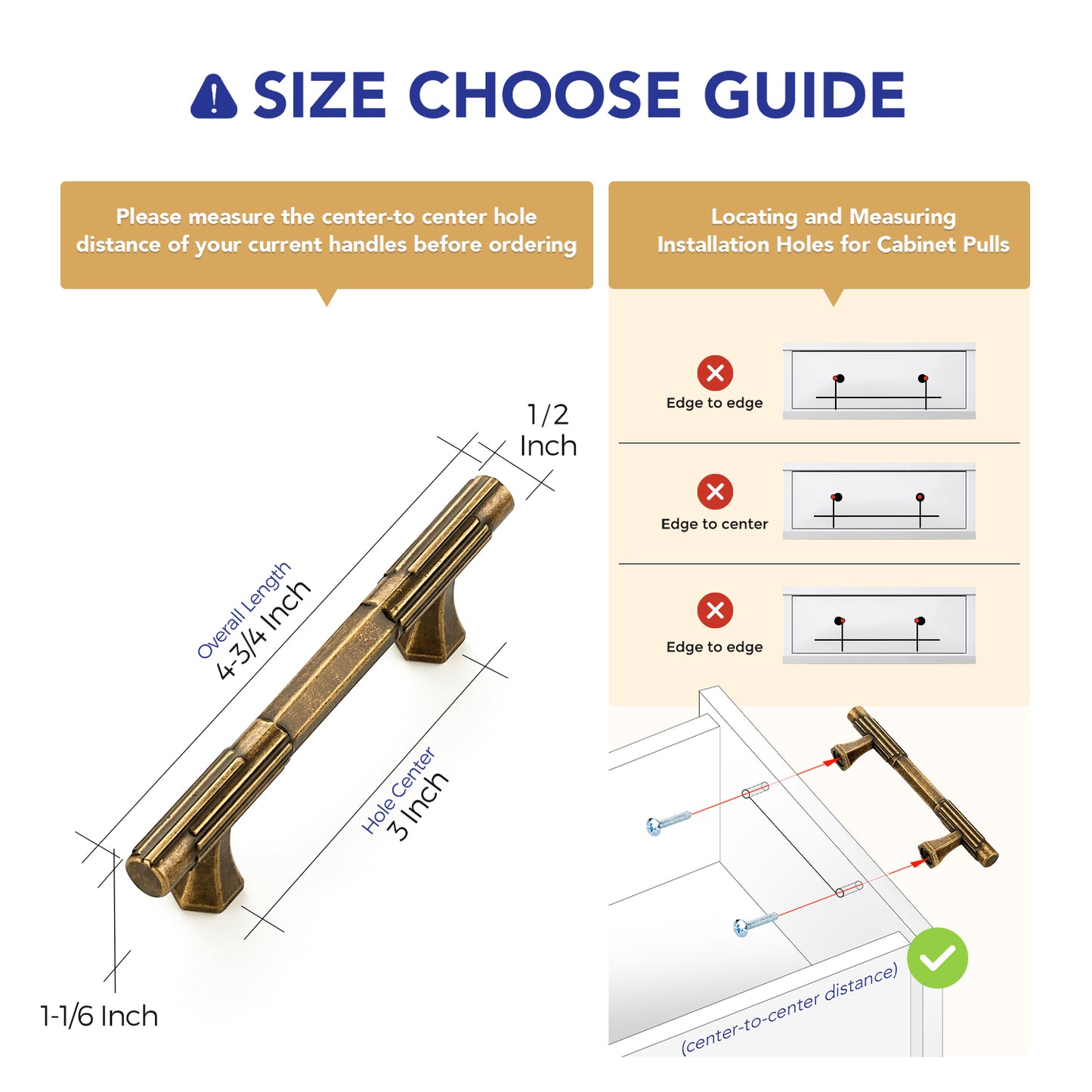 Ravinte Solid Zinc Cabinet Handles,Pulls| Solid Zinc Alloy, Easy to Install, Polygonal Base Hides Scratches, Individual Wrapped, Cabinet Hardware for Cupboard Dresser