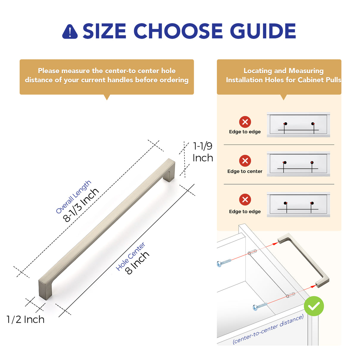 Ravinte Square & Solid Cabinet Handles|Solid Zinc, Modern Style, Screws Included, Drawer Pulls Fit Kitchen Cabinets Hardware & Dresser