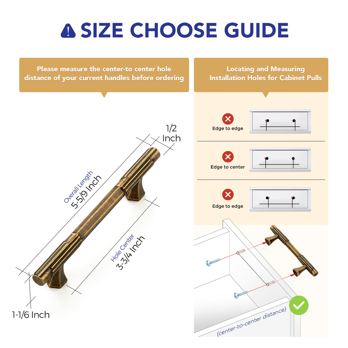Ravinte Solid Zinc Cabinet Handles,Pulls| Solid Zinc Alloy, Easy to Install, Polygonal Base Hides Scratches, Individual Wrapped, Cabinet Hardware for Cupboard Dresser