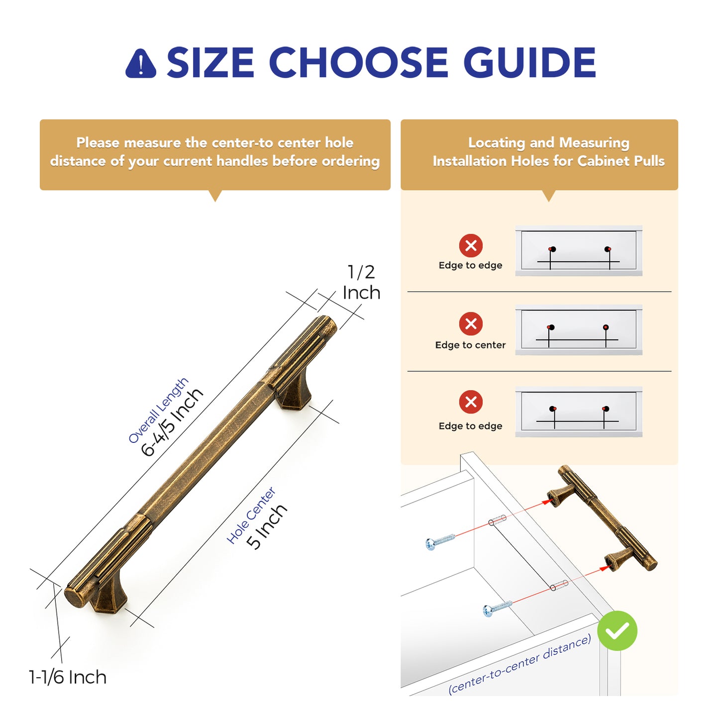 Ravinte Solid Zinc Cabinet Handles,Pulls| Solid Zinc Alloy, Easy to Install, Polygonal Base Hides Scratches, Individual Wrapped, Cabinet Hardware for Cupboard Dresser