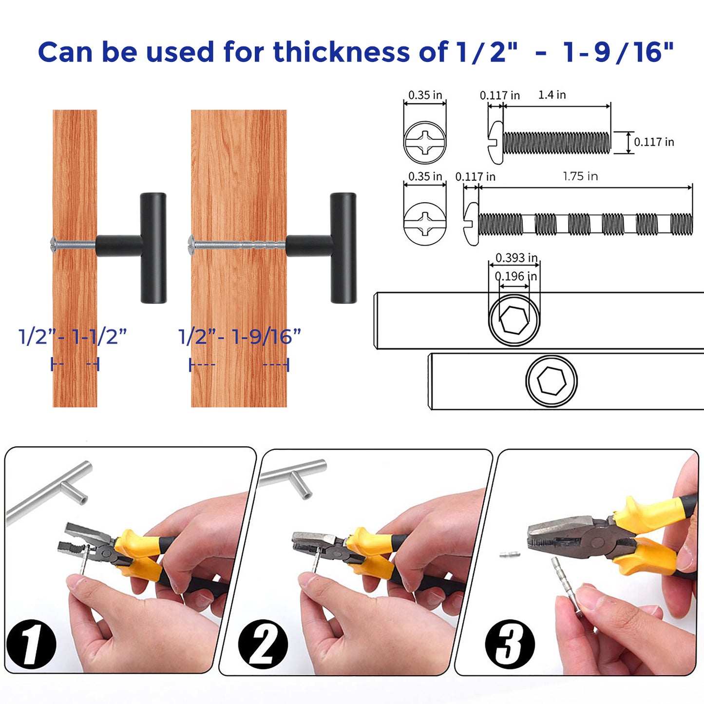 Ravinte Cabinet Handles,Round T Pulls | with Screwdriver, Stainless Steel Pulls, Smooth Edges, Round Shape, for Dresser Drawer Cupboard Handles