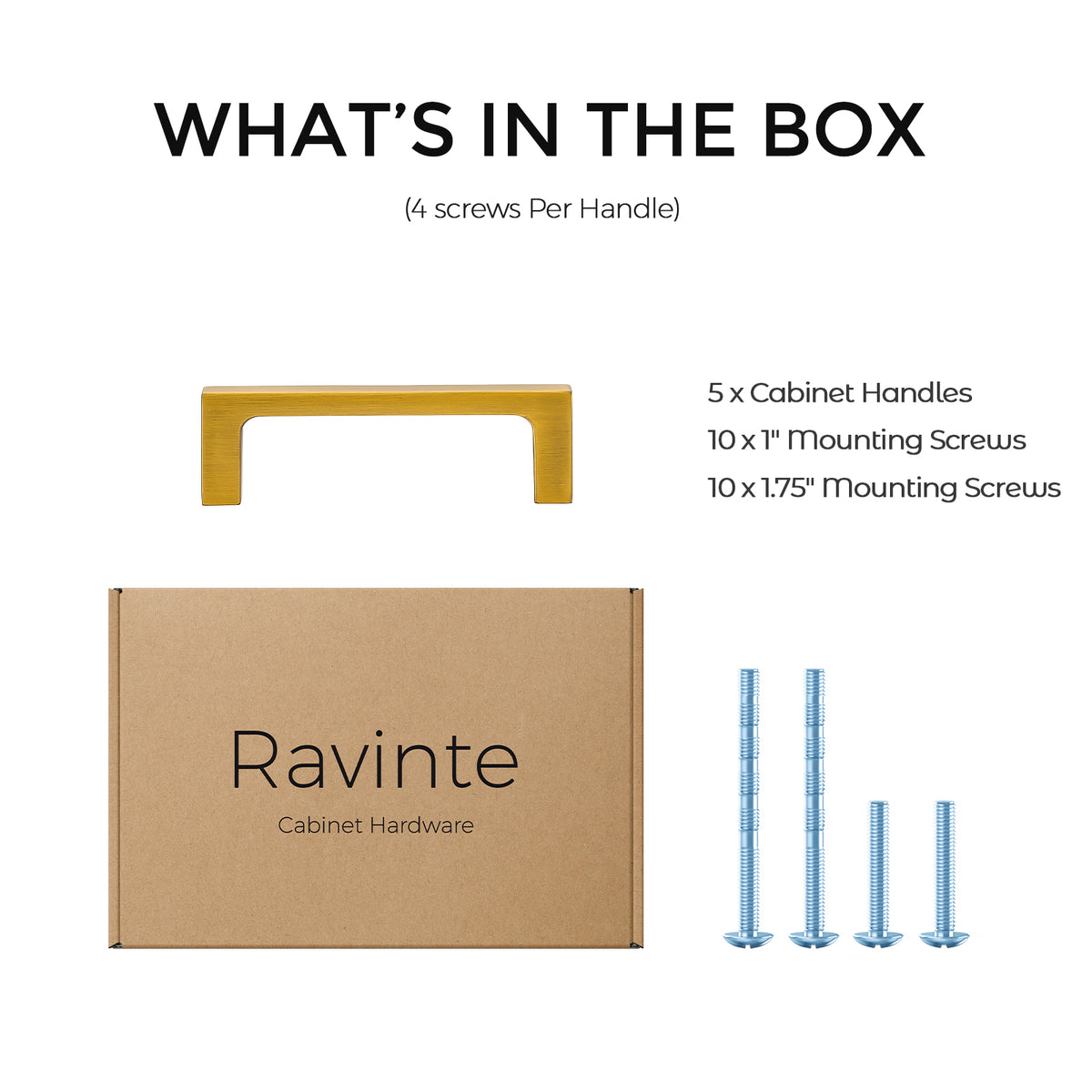 Ravinte Vibrant Brushed Brass Solid Cabinet Handles Square Pulls | Square Design, Deep-Thread Firm Base, Solid Zinc Alloy, Modern Slim Style, Screws Included, for Kitchen Drawers & Cupboards