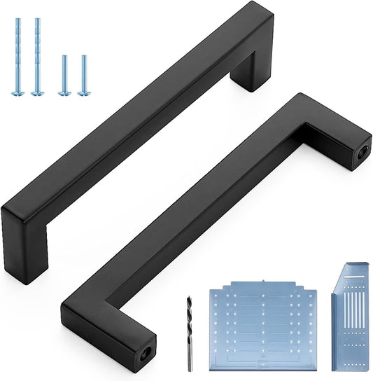 Ravinte Black Cabinet Pulls 5 Inch Square Kitchen Cabinet Handles 25 Pack | Template Included, Stainless Steel, Easy Install, Screws Included, Rust-Resistant, Kitchen, Cabinets, Drawers
