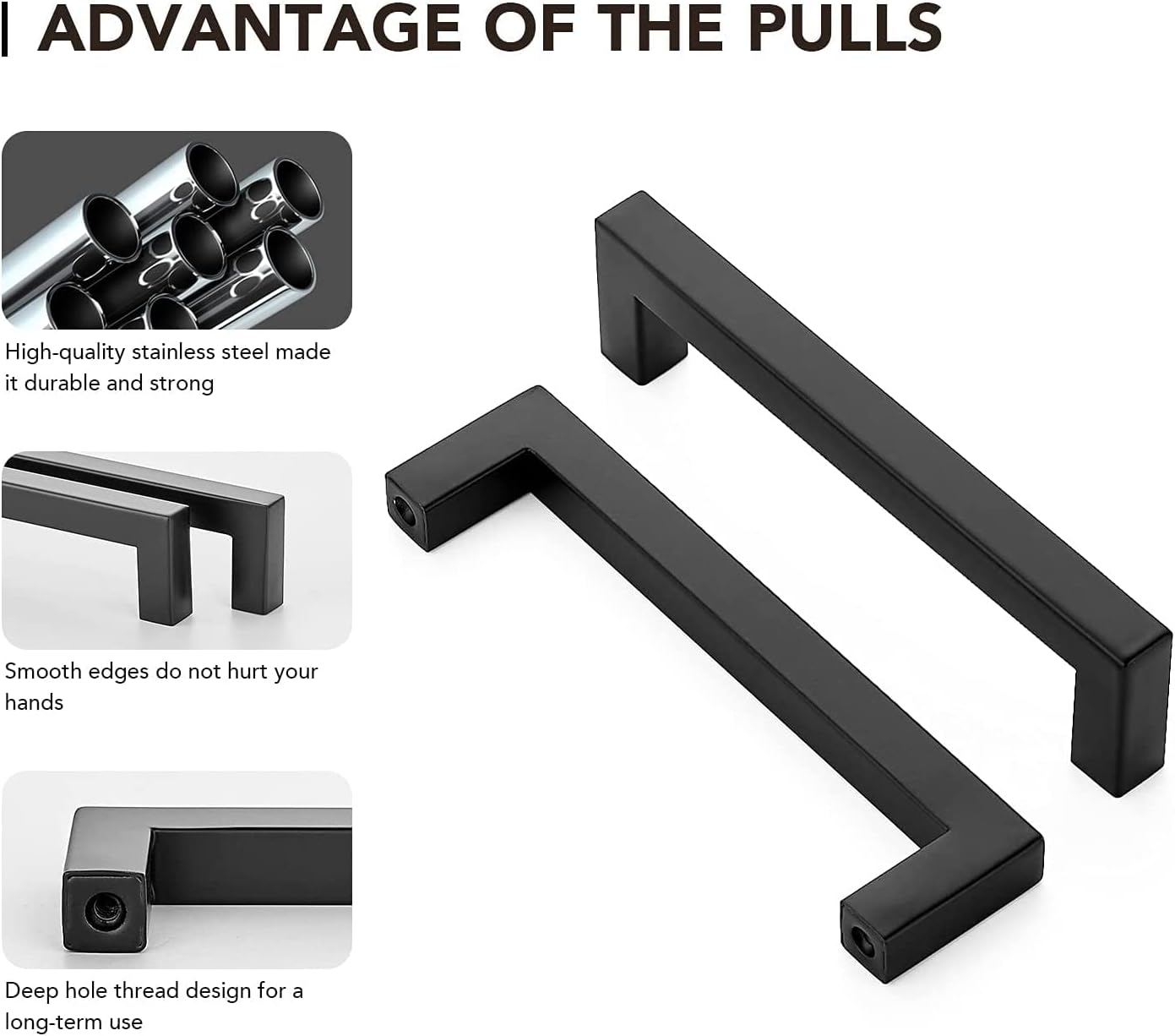Ravinte Black Cabinet Pulls 5 Inch Square Kitchen Cabinet Handles 25 Pack | Template Included, Stainless Steel, Easy Install, Screws Included, Rust-Resistant, Kitchen, Cabinets, Drawers