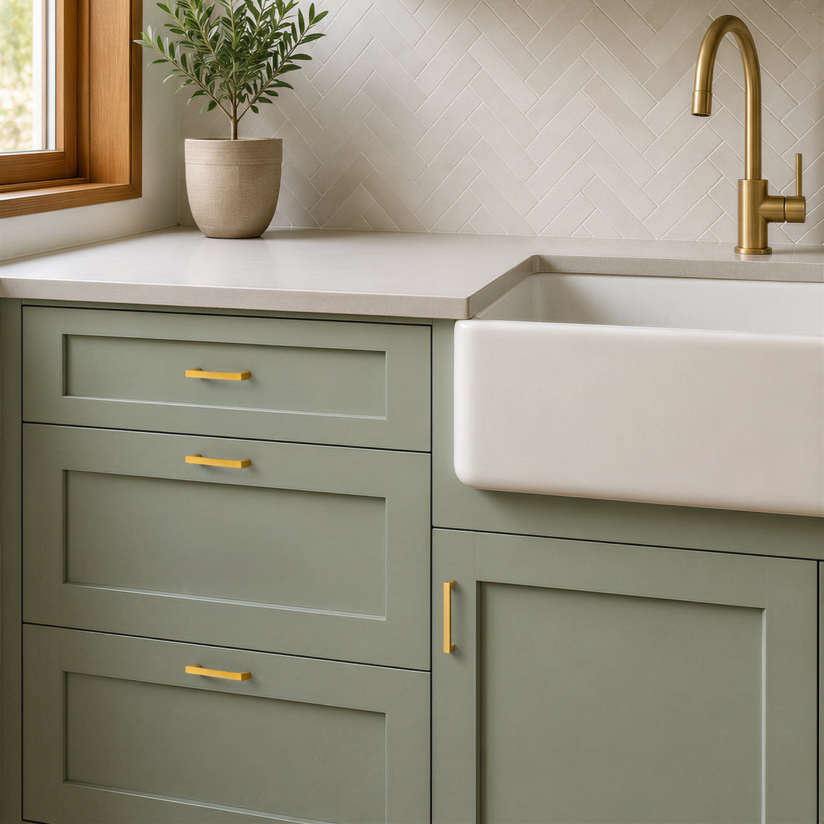 Ravinte Vibrant Brushed Brass Solid Cabinet Handles Square Pulls | Square Design, Deep-Thread Firm Base, Solid Zinc Alloy, Modern Slim Style, Screws Included, for Kitchen Drawers & Cupboards