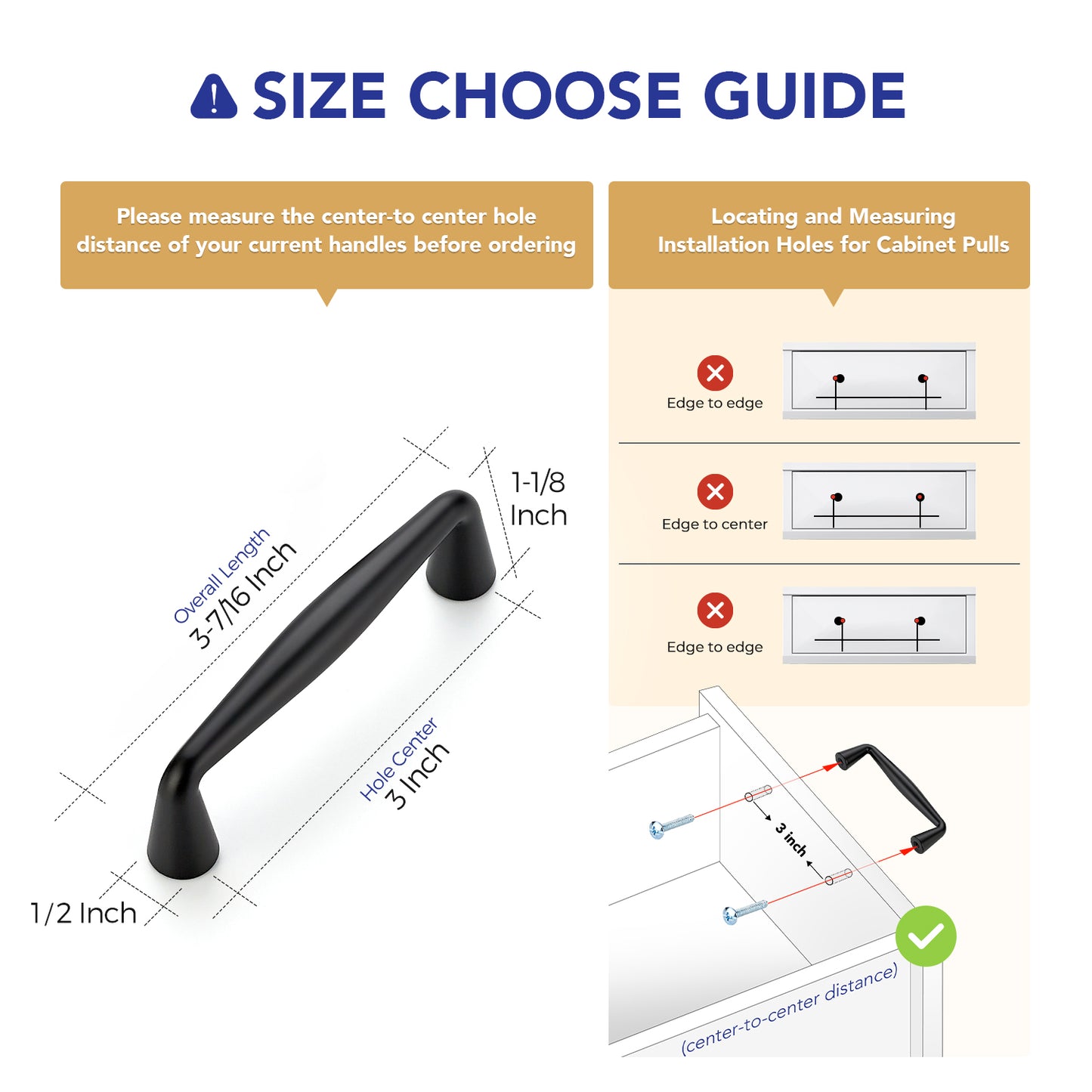 Ravinte Matte Black Cabinet Handles Solid Handles, Zinc Alloy Pull Feel, Modern style, Drawer Pulls, Easy Installation, Screws Included, For Cupboards, Dressers, Cabinets