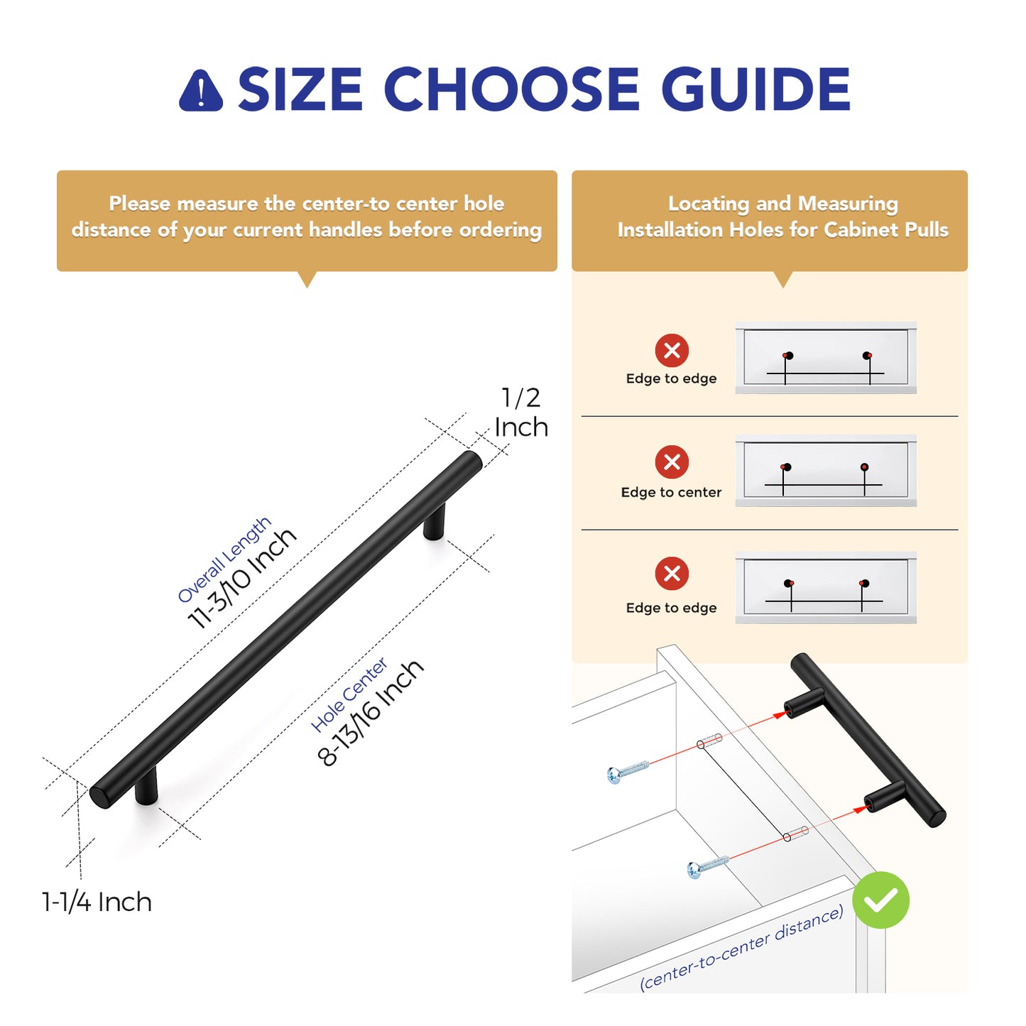 Ravinte Cabinet Handles,Round T Pulls | with Screwdriver, Stainless Steel Pulls, Smooth Edges, Round Shape, for Dresser Drawer Cupboard Handles