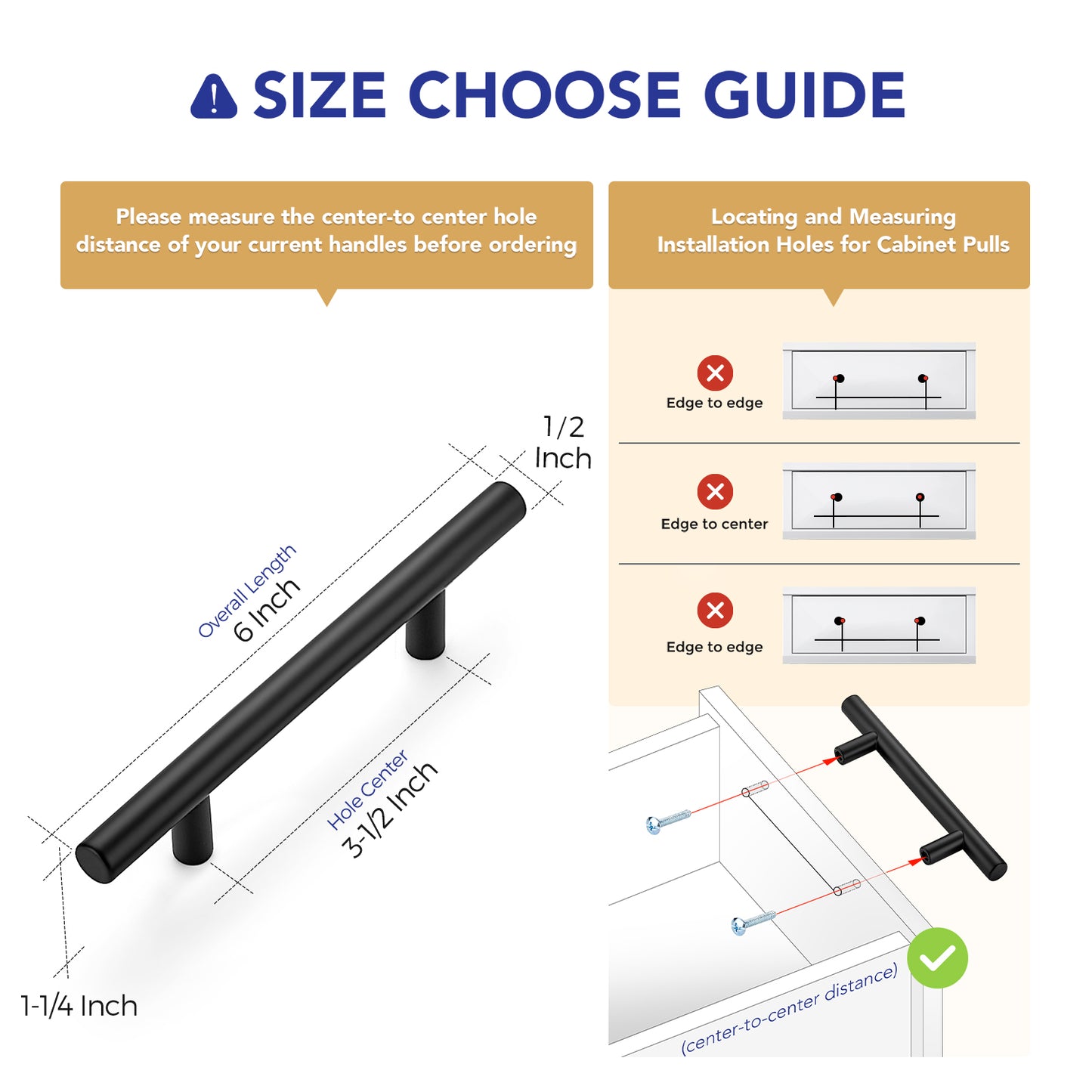 Ravinte Cabinet Handles,Round T Pulls | with Screwdriver, Stainless Steel Pulls, Smooth Edges, Round Shape, for Dresser Drawer Cupboard Handles