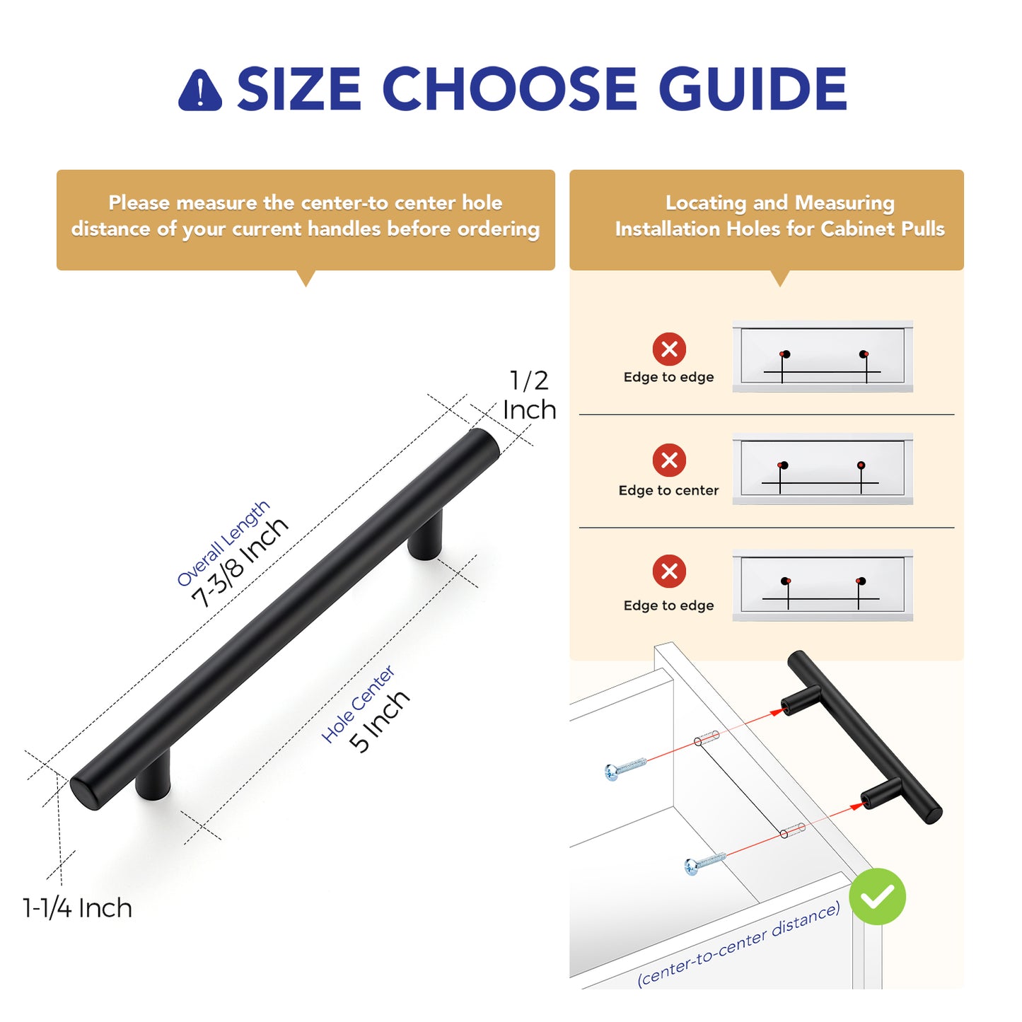 Ravinte Cabinet Handles,Round T Pulls | with Screwdriver, Stainless Steel Pulls, Smooth Edges, Round Shape, for Dresser Drawer Cupboard Handles