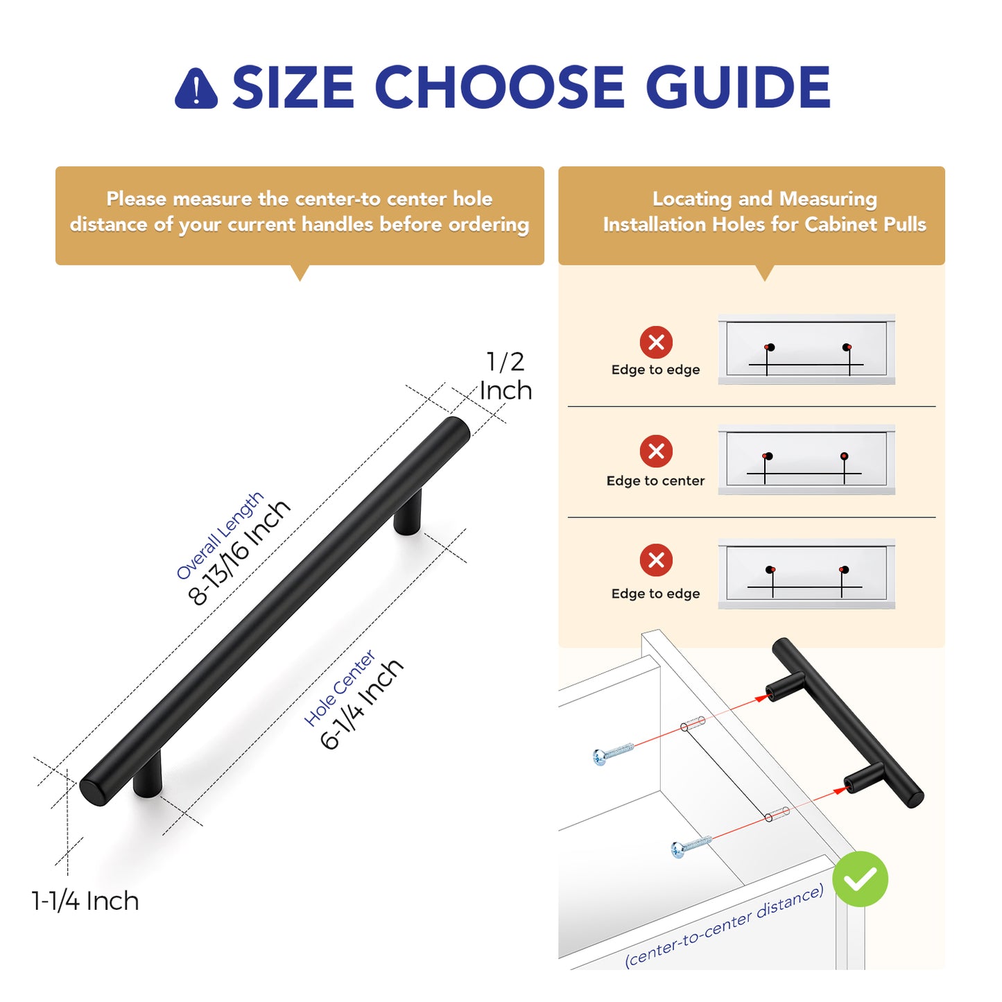 Ravinte Cabinet Handles,Round T Pulls | with Screwdriver, Stainless Steel Pulls, Smooth Edges, Round Shape, for Dresser Drawer Cupboard Handles