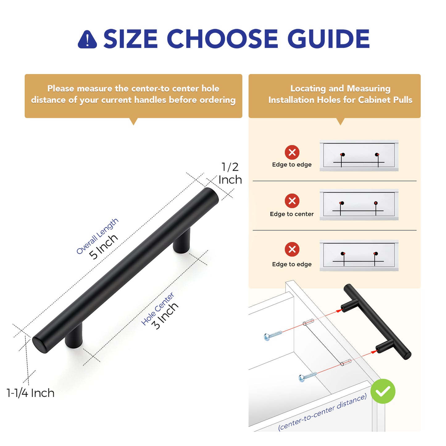 Ravinte Cabinet Handles,Round T Pulls | with Screwdriver, Stainless Steel Pulls, Smooth Edges, Round Shape, for Dresser Drawer Cupboard Handles