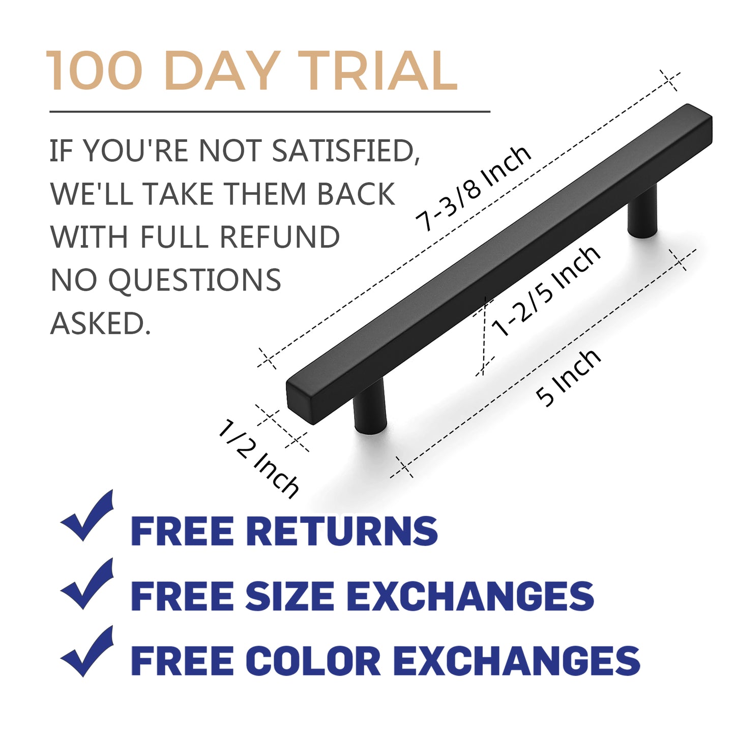 Ravinte 7.38'' Square Cabinet Pulls Matte Black Stainless Steel Kitchen Drawer Pulls Cabinet Handles 7-3/8”Length,5” Hole Center…