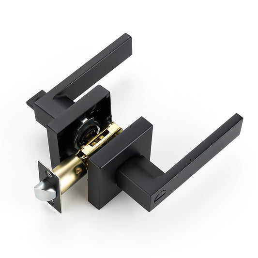Ravinte Heavy Duty Door Lever Door Lock Square Door Handle Right Left Handing Lever Set Matte Black Finish Privacy Door Levers for Bed and Bath Room Keyless Interior Handles Door Lock Set