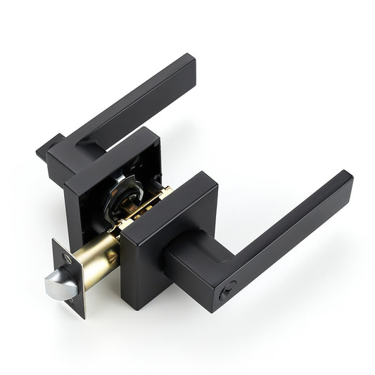 Ravinte  Heavy Duty Door Lever Door Lock Square Door Handles Right Left Handing Lever Set Matte Black Finish Entry Door Levers Front and Exterior Door Handle Set (Not Keyed Alike)