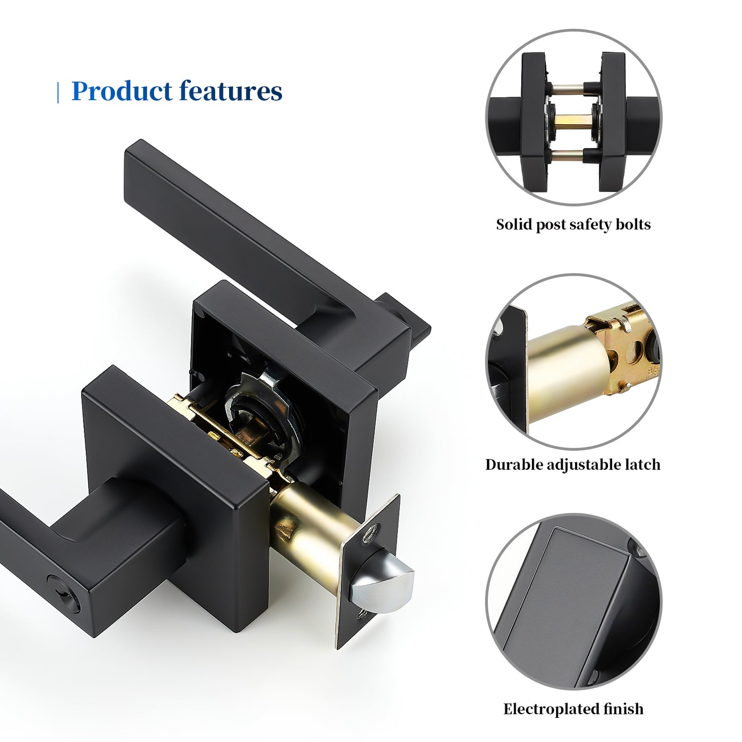 Ravinte  Heavy Duty Door Lever Door Lock Square Door Handles Right Left Handing Lever Set Matte Black Finish Entry Door Levers Front and Exterior Door Handle Set (Not Keyed Alike)