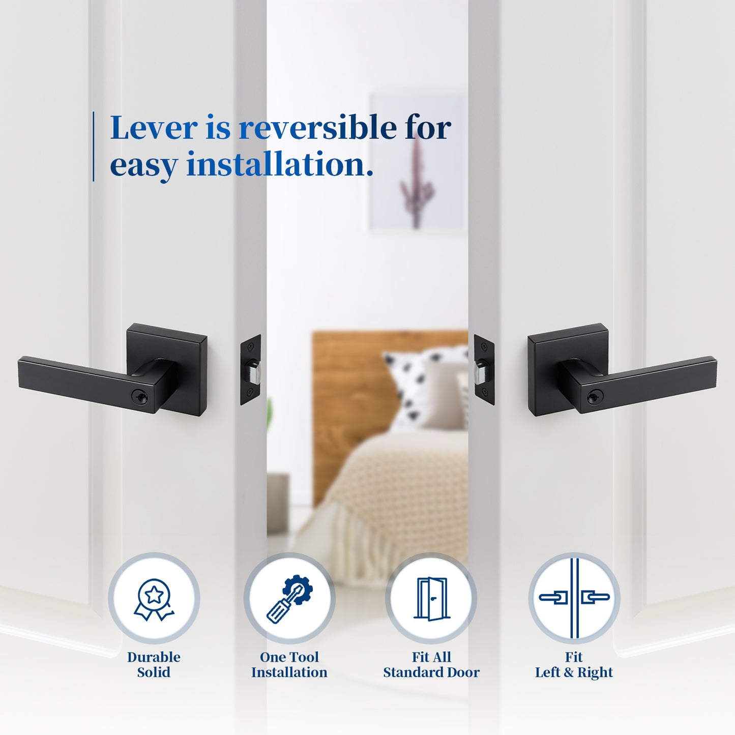 Ravinte  Heavy Duty Door Lever Door Lock Square Door Handles Right Left Handing Lever Set Matte Black Finish Entry Door Levers Front and Exterior Door Handle Set (Not Keyed Alike)