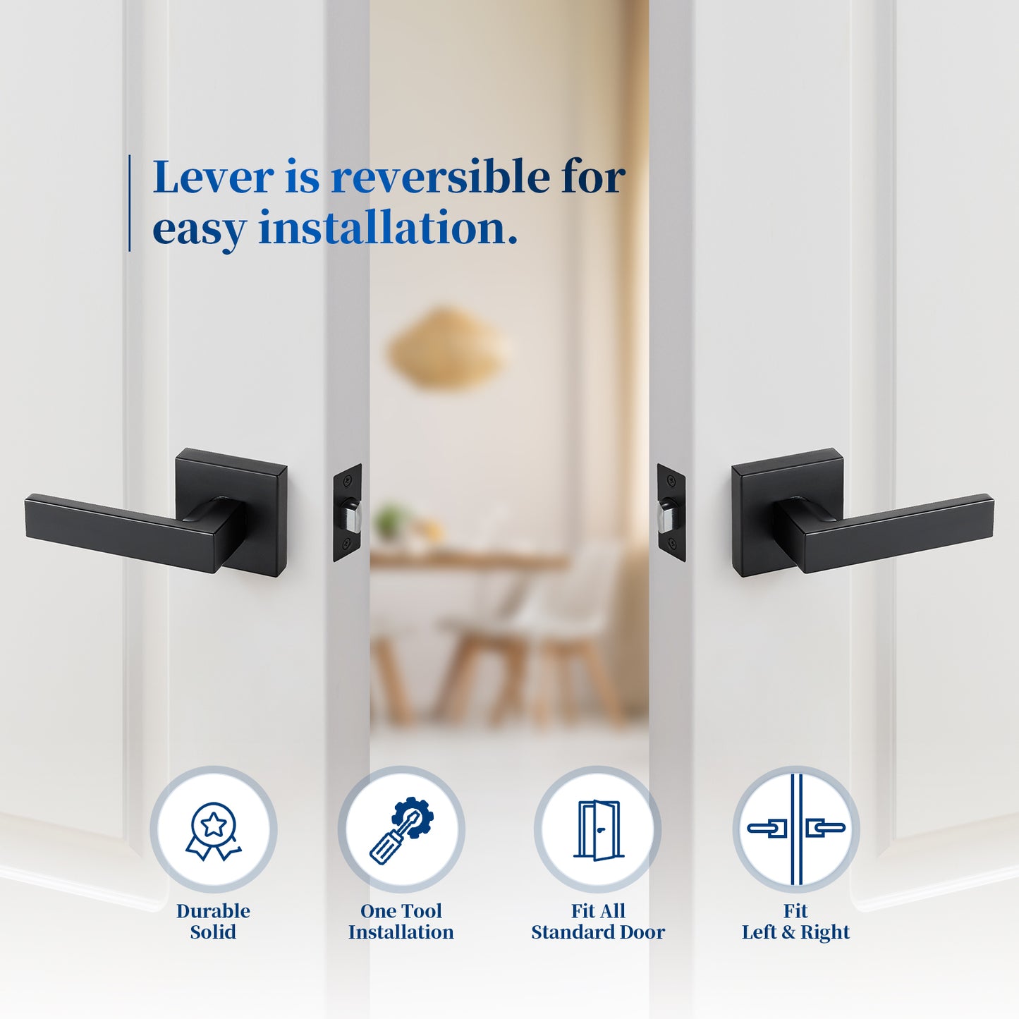 Ravinte  Heavy Duty Door Lever Door Lock Square Lever Door Handles Right Left Handing Lever Set Matte Black Finish Passage Door Levers Dummy Door Lever Set Interior Keyless Non-Locking Levers
