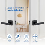 Ravinte  Heavy Duty Door Lever Door Lock Square Lever Door Handles Right Left Handing Lever Set Matte Black Finish Passage Door Levers Dummy Door Lever Set Interior Keyless Non-Locking Levers