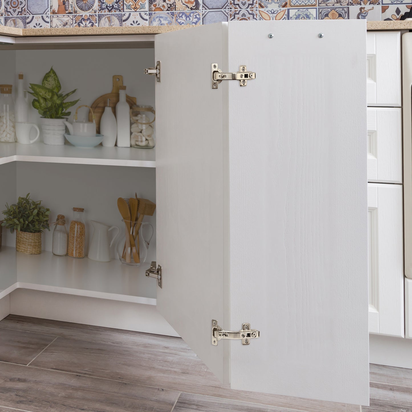 Hydraulic Adjustable Kitchen Cabinet Hinges Compatible with Lazy Susan Corner Kitchen Cabinets, Full Overlay Face Frame Concealed Kitchen Hidden Corner Cabinet Hardware for Folded Door and Cupboard