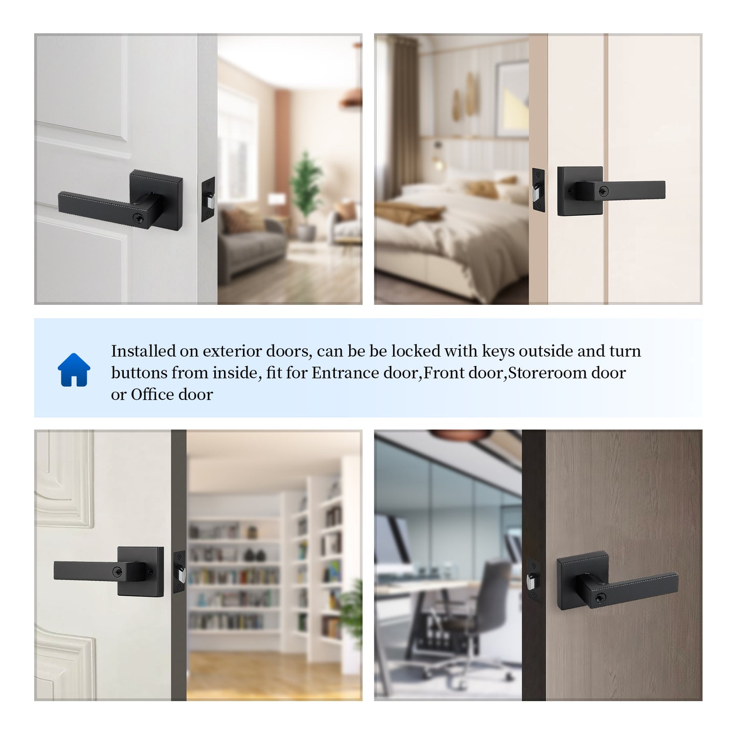 Ravinte  Heavy Duty Door Lever Door Lock Square Door Handles Right Left Handing Lever Set Matte Black Finish Entry Door Levers Front and Exterior Door Handle Set (Not Keyed Alike)