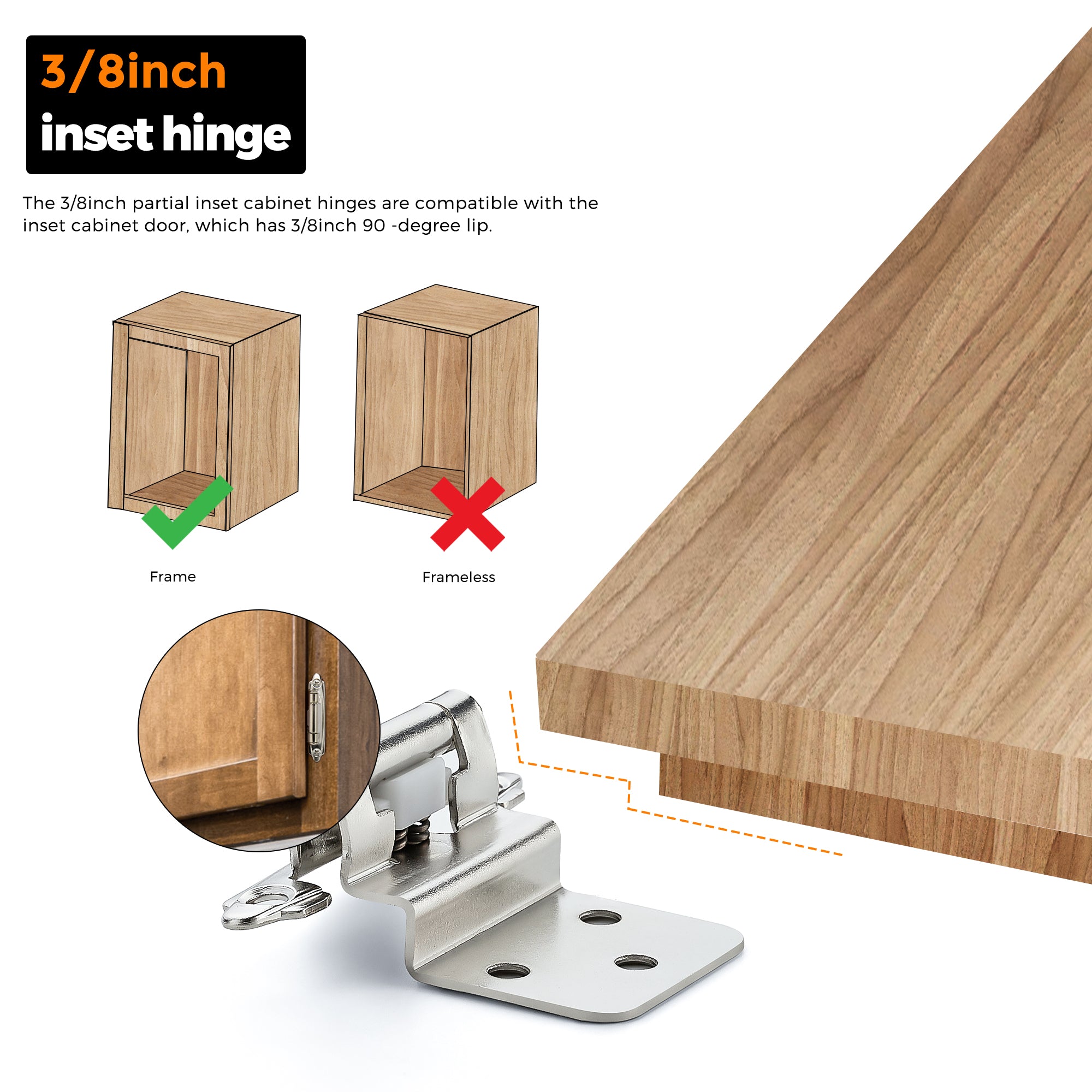 Ravinte 3/8 inch Inset Cabinet Hinges Kitchen Cabinet Hinges Self Clos
