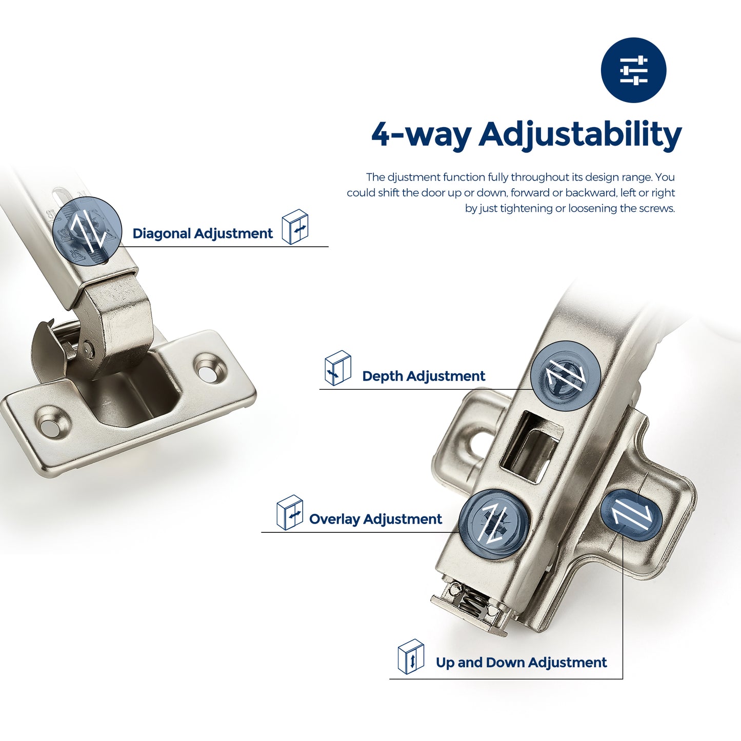 Hydraulic Adjustable Kitchen Cabinet Hinges Compatible with Lazy Susan Corner Kitchen Cabinets, Full Overlay Face Frame Concealed Kitchen Hidden Corner Cabinet Hardware for Folded Door and Cupboard