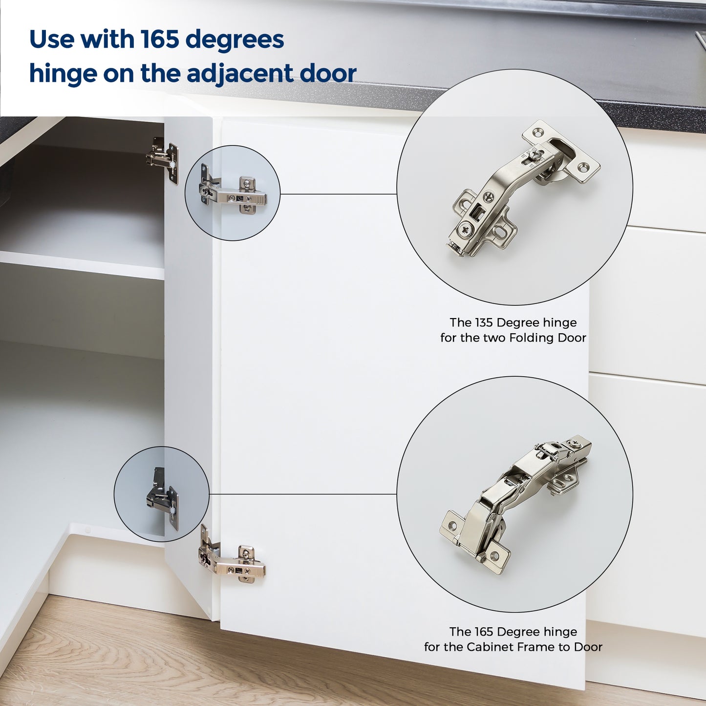 Hydraulic Adjustable Kitchen Cabinet Hinges Compatible with Lazy Susan Corner Kitchen Cabinets, Full Overlay Face Frame Concealed Kitchen Hidden Corner Cabinet Hardware for Folded Door and Cupboard