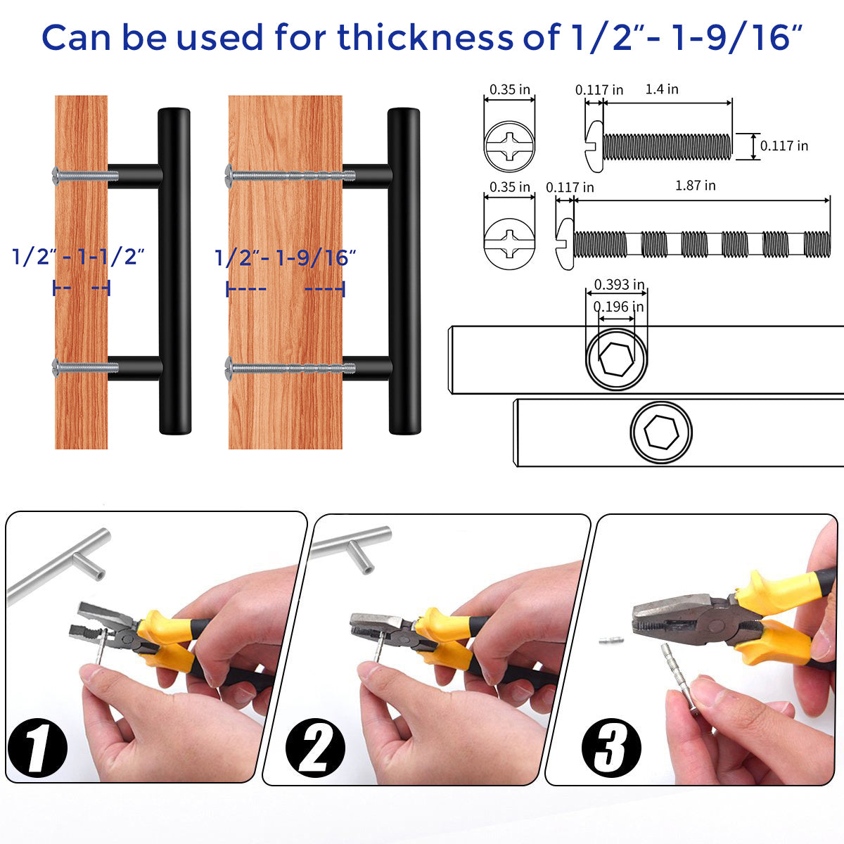 30 Pack | 5'' Cabinet Pulls Matte Black Stainless Steel Kitchen Drawer Pulls Cabinet Handles 5”Length, 3” Hole Center