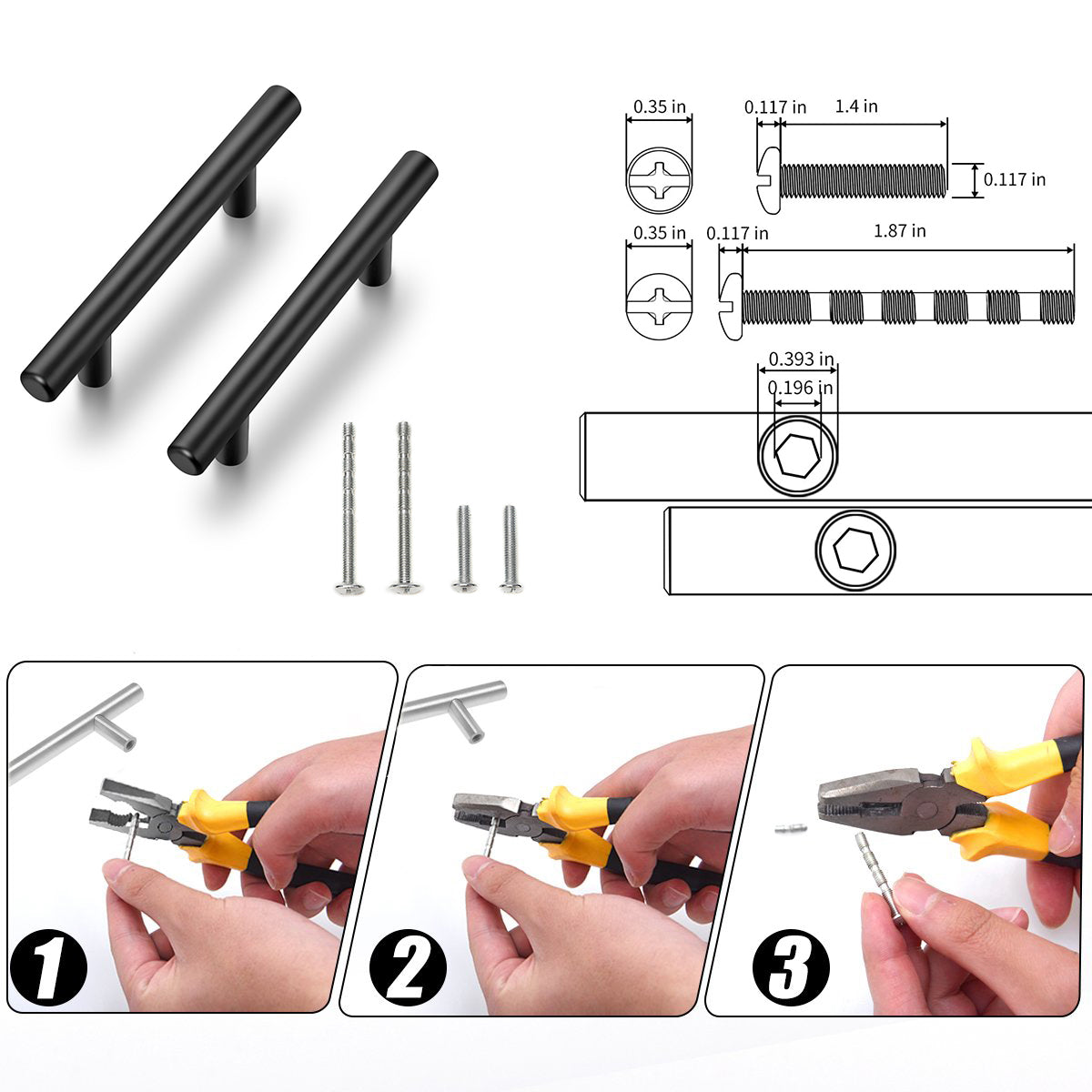 25 Pack 7.38'' Cabinet Pulls Matte Black Stainless Steel Kitchen Cupboard Handles Cabinet Handles 7.38'' Length, 5'' Hole Center