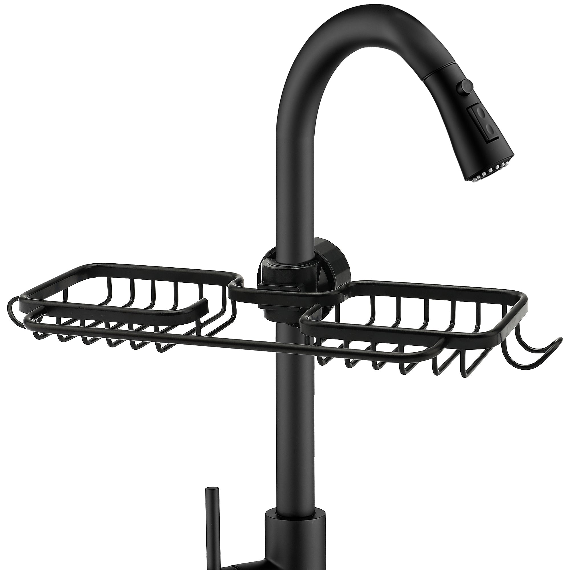 WINGSIGHT Faucet Sponge Holder Upgraded Kitchen Sink Caddy  Organizer with Dish Towels Drying Rack & Hooks Over Faucet Hanging Faucet  Drain Rack for Sink Organizer (Double-with Towel Rack, Black)